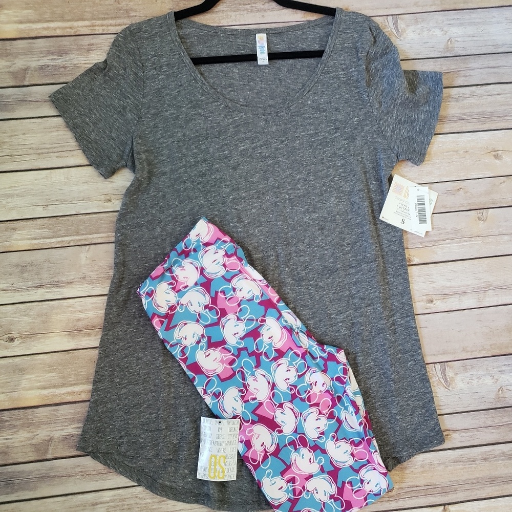 S Solid Gray Classic T and OS Mickey Mouse Legging